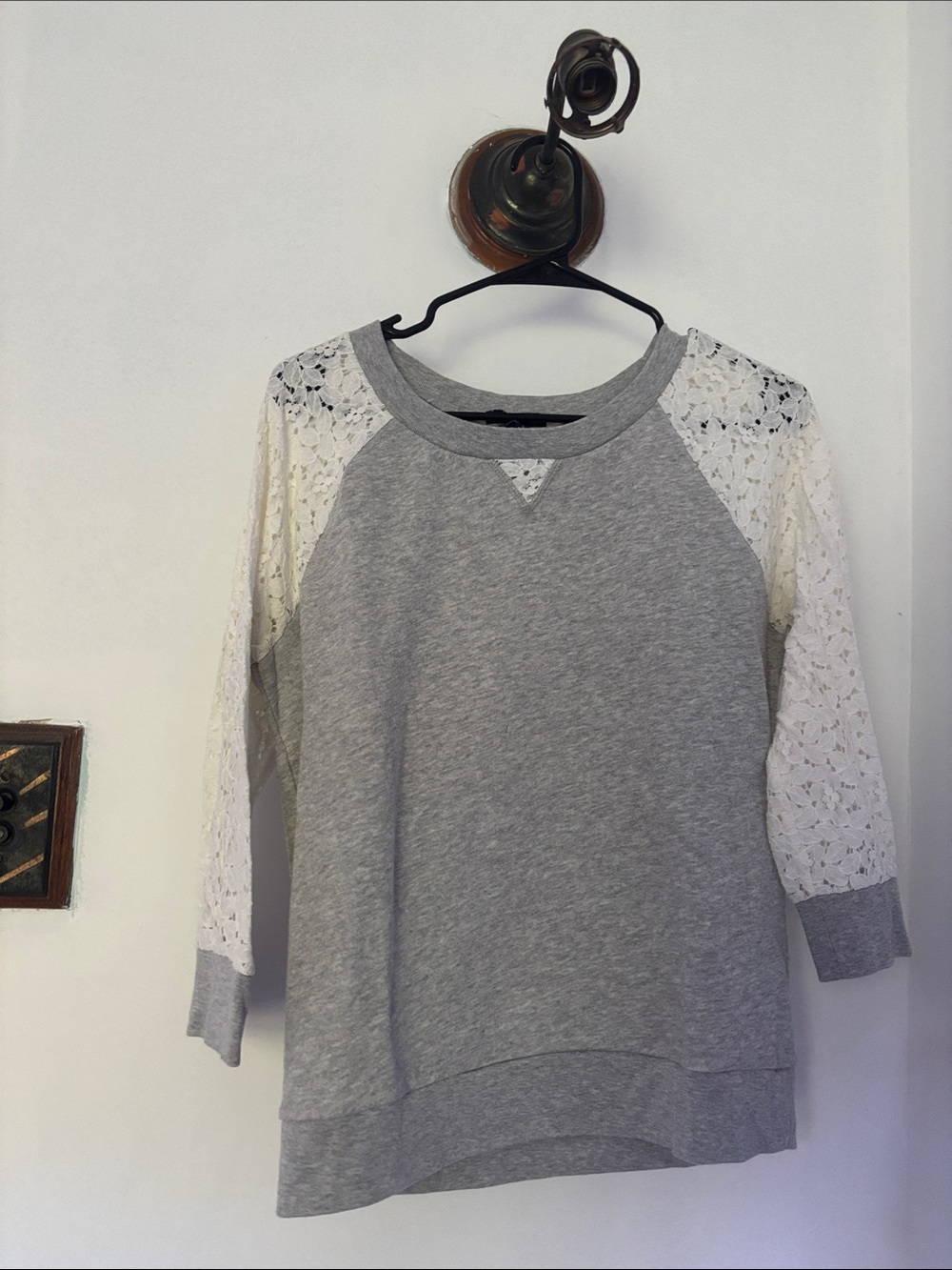 GAP Gray Sweatshirt with White Lace Raglan Sleeves